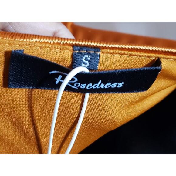 Rosedress Women's Gold Ruched Back Zip Spaghetti Rhinestone Knee Length Dress S - Picture 10 of 14